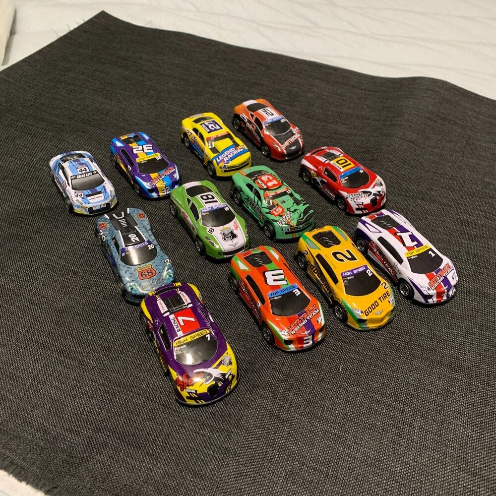 Lot of 12 Pull Back Assorted Race Cars